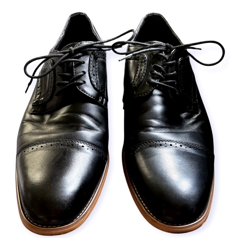 Stacy Adams Mens Black Leather Cap Toe Brogue Oxford Dress Shoes Size 10M